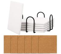 Belle Vous Lot 6 Dessous de Verre Carré en Ceramique Blanche - sous Verre Céramique 12 cm avec Support en Liège - sous Tasse Non Émaillés Peinture Acrylique Encre à Base d’Alcool