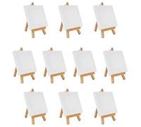 Belle Vous Lot de 10 Mini Chevalet Bois avec Toile a Peindre 10x10 cm - Toile Vierge Pré-étendue et Apprêtée - Chevalet de Table pour la Peinture à l’Huile et à l’Acrylique et le Dessin pour Enfants