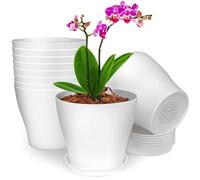 BELLE VOUS (Lot de 10 Pot Plante Intérieur en Plastique Blanc - Pot de Fleur avec Soucoupe & Trous de Drainage de 13,5 cm - Pot De Fleur Interieur Décoratif pour Plantes, Succulentes ou Semis
