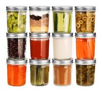 BELLE VOUS Lot de 12 Pots de Yaourt en Verre avec Couvercle en Métal - Pots de Yaourt 200ml - Pot en Verre pour Conservation des Aliments et la Préparation de Repas de Bebe