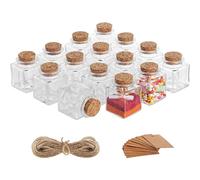 BELLE VOUS Fiole en Verre - Lot 15 Mini Bouteille Verre 50ml avec Bouchon Liege Étiquettes et Ficelle - Petite Bouteille en Verre Carré et Hermétique avec Étiquettes pour Mariage Fête Dragées Épices