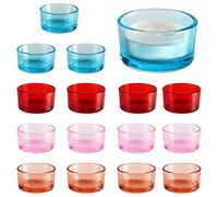 Belle Vous (Lot de 16) Photophore Verre Coloré Bougie Chauffe-Plat - 4,5 cm de Diamètre et 2,5 cm de Hauteur - Bougeoir Verre Rond pour la Décoration, Les Mariages, Les Fêtes et Les Décors de Table
