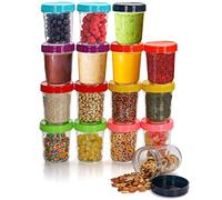 Belle Vous Lot de 16 Pot en Verre avec Couvercle en Plastique - 350ml Petit Pot Verre Rond Transparent Réutilisable et Hermétique - Sans BPA/Plomb - Lave-Vaisselle et Micro-Ondes - Pour Collations