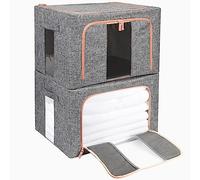 Belle Vous Lot de 2 Bacs Rangement Pliables pour Placards avec Armatures en Acier - Housse Rangement Vetement avec Fenêtres & Poignées Transparentes - Armoire, Étagères, Tiroirs, Vêtements, Literie