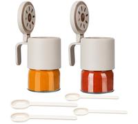 BELLE VOUS Lot de 2 Bocaux à Épices en Verre avec Couvercle à Clapet et Cuillere - Pot de Rangement d’Assaisonnements de 350ml - Boite a Epices et Condiments de Cuisine