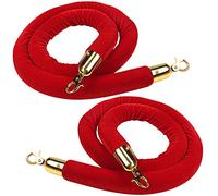 Belle Vous Lot de 2 Corde Barriere en Velours Rouge - L150 x D3,5 cm - Crochets Mousquetons en Or Poli pour Poteau de Guidage - Séparation Épaisse de File d’Attente & Barrière de Contrôle de Foule