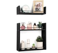 Belle Vous Lot de 2 Etagères Murales Flottantes Rustiques Noires - Étagère Murale en Bois - Etagere Salle de Bain - Cuisine - Salon - Étagere ou Support de Rangement et Décoration