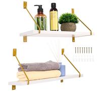 BELLE VOUS Lot de 2 Étagères Murales Suspendues en Bois Blanc - Étagères de Rangement Décoratives 40 cm - Étagères Murales Modernes pour Salle de Bain - Salon - Chambre - Cuisine