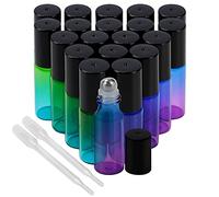 BELLE VOUS Lot de 20 Bouteille Roll On en Verre avec Pipette - Flacon Huile Essentielle Vide 5ml Bleu/Vert avec Bille en Acier Inoxydable et Couvercle Noir - Pour Aromathérapie, Parfum