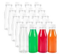 BELLE VOUS (Lot de 20 Petite Bouteille Reutilisable Jus de Fruit en Plastique Transparent avec Couvercle Blanc Inviolable - 250 ml Bouteille à Jus de Fruits, Smoothies, Lait et Boissons