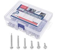 Belle Vous Lot de 200 Vis Autoforeuse en Inox #8 - Assortiment Vis Tête Hexagonale de 6 Tailles - Lot de Vis Autoperceuse pour Metal, Toiture, Bois & Construction