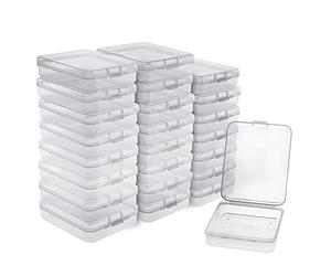 BELLE VOUS Lot de 24 Petite Boite de Rangement Plastique Transparent avec Couvercle Rabattable - L11,5 x l9,2 x H2,8 cm - Mini Boite Plastique pour Médicaments, Perles, Bijoux & Matériel Bricolage