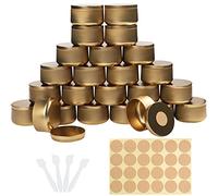 BELLE VOUS Lot de 24 Pot a Bougie Vide Metal Doré avec Stickers et Spatules - Ronde et Petite Boite en Metal de 230 ML - Petite Boite Metallique pour Faire Ses Bougies, Travaux Manuels, Rangement