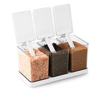 Belle Vous Lot de 3 Bocaux à Condiments Carrés - Pot a Epices Hermetique avec Couvercle et Cuillère réutilisables - Bocal à Épices de Stockage et Rangement pour la Cuisine - Sel et Sucre