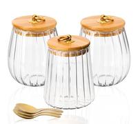 BELLE VOUS Lot de 3 Bocaux de Conservation en Verre - 650-700 ml avec Couvercles Hermétiques et Cuillères - Bocaux de Conserve en Verre pour Épices Thé Café Sucre Farine