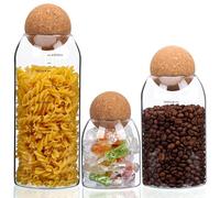 BELLE VOUS Lot de 3 Bocaux en Verre avec Couvercle en Liège - 3 Tailles de Pots à Épices - Bocal de Conservation Alimentaire - Boite Hermétique de Rangement Cuisine - Pot a Epices