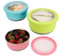BELLE VOUS Lot de 3 Boite de Conservation Alimentaire en Inox & Silicone - 420-1200 ml - Boite Metal Snacks Sans BPA avec Couvercle Anti-Fuite - Compatible Lave-Vaisselle & Congélateur