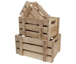 BELLE VOUS Lot de 3 Caisses Bois avec Poignées- Cagette Bois Décorative Rustique de Petite, Moyenne et Grande Taille - Caissette Bois Naturel pour Rangement et Déco d’Intérieur