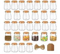 BELLE VOUS Lot de 30 Pot en Verre avec Couvercle en Liège, Etiquettes et Ficelle - Bocaux en Verre Epices 210 ml - Lot Petit Pot Verre Hermetique pour Cadeaux Mariage, Fêtes, Cuisine & Confitures