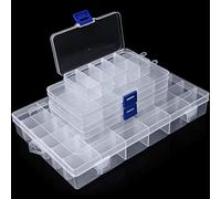 BELLE VOUS Lot de 4 Boites Plastiques Transparentes avec Couvercle - Petit, Moyen et Grand Récipients avec Grilles de Séparation Réglables et Amovibles - Bijoux, Vis, Perles et Petits Articles