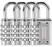 Belle Vous (Lot De 4) Cadenas Code 4 Chiffres Argent - 4,1 X 1,4 X 8 Cm - Cadenas Exterieur/Interieur De Sécurité Résistant Et Imperméable Cadenas Casier De Gym Et D¿Ecole, Clôture Et Portails