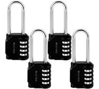 Belle Vous (Lot de 4) Cadenas Code 4 Chiffres Noir - 4,2 x 2,2 x 11 cm - Cadenas Exterieur/Interieur de Sécurité Résistant et Imperméable Cadenas Casier de Gym et d’Ecole, Clôture et Portails