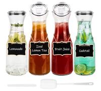 Belle Vous Lot de 4 Carafes à Eau en Verre avec Bouchon - Bouteille Verre 1,1l - Carafe et Pichet pour Boissons Chaudes et Froides - Jus - Thé glacé - Lait - Vin - Cocktail