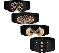 BELLE VOUS Lot de 4 Ceinture Femme Elastique Noires - Ceinture Elastique Sans Boucle de 4 Styles - Ceinture Femme Large pour Robe - Ceinture Sans Trou Rétro