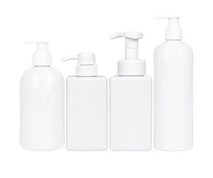 Belle Vous Lot de 4 Flacons Distributeurs à Pompe Vides - Contenants Blancs Rechargeables 370-450ml de Salle de Bain - Shampooing - Lotions - Savons Liquides - Huiles Essentielles