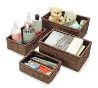 BELLE VOUS Lot de 4 paniers de rangement en osier marron - Paniers de rangement tissés pour salle de bain, salon, placard ou étagères - Ensemble de bacs de rangement décoratifs en rotin naturel - 4