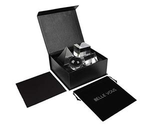 BELLE VOUS Lot de 4 Prisme Photographie Triangle, Sphère, Pyramide, Cube - Prisme Optique avec Pochette Velours, Tissu Microfibre, Boite Cadeau - Prisme Cristal K9 Spectre de Lumière et Effet Photo