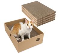 Belle Vous Lot de 5 grattoirs en carton pour chat avec boîte de lit - 24 x 33 cm - Réversible - Chaise longue d'intérieur ondulée pour chat ou chaton pour se reposer ou jouer