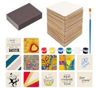 Belle Vous Lot de 50 Carrés en Bois Brut avec Bloc de Ponçage, Peinture & Pinceau - 10 x 10 cm - Pièces Unies de 2,5 mm d’Épaisseur pour Créer des Sous-Verres, Artisanat, Peinture & Pyrogravure