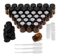 BELLE VOUS (Lot de 50 Flacon Huile Essentielle Vide - Flacon en Verre Ambré de 1 ml - Flacons Vides Rechargeables avec Bouchon Noir et Pipettes à Huile, Parfum et Aromathérapie - Avec Adaptateurs