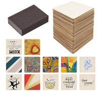 BELLE VOUS Lot de 50 Tranches de Bois Brut et Bloc de Ponçage - Plaque Bois Naturel 10 x 10 cm et 2,5 mm d’Épaisseur - Pour Artisanat, Dessous de Verre, Bois pour Pyrogravure et Peinture