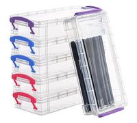 BELLE VOUS Lot de 6 Boite a Crayon en Plastique - L20,5 x L9,5 x H4,2 cm - Boite Stylo Empilable Colorée - Boite de Rangement pour Bureau, Pinceaux, Crayons et Fournitures Scolaires
