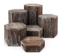 BELLE VOUS (Lot de 6 Cube en Bois Marron Vintage Hexagonal - Presentoir Produit pour Étagères et Comptoirs - Socle en Bois à Plusieurs Niveaux pour Bijoux, Magasins, Figurines, Cupcakes et Desserts