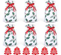Belle Vous Lot De 6 Sacs Cadeaux À Cordon De Noël - Sac Cadeau De Noel En Tissu - Pochette Pour Friandises Et Cadeaux De Proches - Emballage Pratique Et