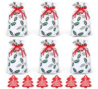 Belle Vous Lot de 6 Sacs Cadeaux à Cordon de Noël - Sac Cadeau de Noel en Tissu - Pochette Réutilisable pour Friandises et Cadeaux de Proches - Emballage Pratique et Reutilisable