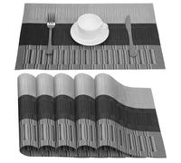 Belle Vous Lot de 6 Sets de Table Couleur Gris et Noir - Antidérapants Faciles à Nettoyer - Résistants à la Chaleur et aux Déchirures - Imperméables - Maison - Restaurant - Hôtel