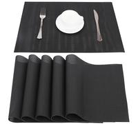 Belle Vous Lot de 6 Sets de Table en PVC Noir Uni - Sets de Table Antidérapants Faciles à Nettoyer - Résistants à la Chaleur et Imperméables - Cuisine - Table - Restaurant - Hôtel