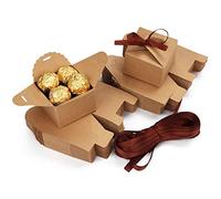 Belle Vous Lot de 60 Petite Boite Cadeau Carton Kraft Marron avec Ruban - 6,5 x 6,5 x 4,5 cm - Boite Dragees pour Mariages, Anniversaires, Naissances, Fêtes - Boite Bonbon