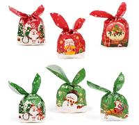 Belle Vous Lot de 60 Sacs Cadeaux de Noël - Sac Cadeau à Motifs de Noel - Pochette Emballage Reutilisable - Petit Pochon Sans Tissu - Pour Friandises et Petits Cadeaux