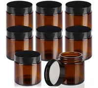 Belle Vous Lot de 8 Bocaux Ronds en Verre Ambré et Couvercles Noirs Vissés - 120ml - Pots Vides et Étanches pour le Stockage de Cosmétiques - Lotions - Crèmes - Huiles Essentielles