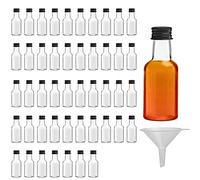 BELLE VOUS Mignonette Vide (Lot de 48) - Mini Bouteille Plastique Réutilisable de 25 ml avec Bouchon à Vis Noir, Entonnoir pour Remplissage Facile - Mignonettes Mariage & Fêtes
