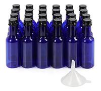 BELLE VOUS Mini Bouteille Bleue (Lot 24) Bouteilles Miniatures Réutilisables 50ml Vides en Plastique avec Bouchons À Vis Noirs et Entonnoir pour Liquides - Mignonnettes pour Mariages et Fêtes