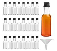 BELLE VOUS Mini Bouteille (Lot 24) Bouteilles Miniatures Réutilisables 150ml Vides en Plastique avec Bouchons À Vis Noirs et Entonnoir pour Liquides - Mignonnettes pour Mariages et Fêtes