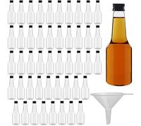 BELLE VOUS Mini Bouteille (Lot 48) Bouteilles Miniatures Réutilisables 100ml Vides en Plastique avec Bouchons À Vis Noirs et Entonnoir pour Liquides - Mignonnettes pour Mariages et Fêtes