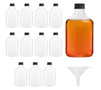 BELLE VOUS Mini Bouteille (Lot de 12) - Bouteilles Réutilisables de 250 ml Vides en Plastique avec Bouchons À Vis Noirs et Entonnoir pour Liquides - Mignonnettes pour Mariages et Fêtes