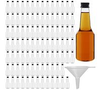 BELLE VOUS Mini Bouteille (Lot de 96) Bouteilles Miniatures Réutilisables 100ml Vides en Plastique avec Bouchons À Vis Noirs et Entonnoir pour Liquides - Mignonnettes pour Mariages et Fêtes
